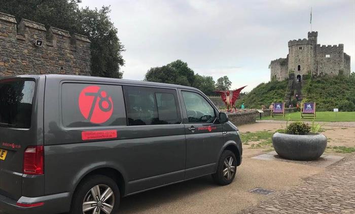 An image of a Production 78 vehicle on location at Cardiff Castle where it delivers a number of events every year
